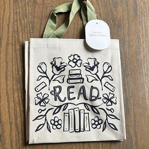 Canvas Read Tote Bag with Floral Design— black and cream